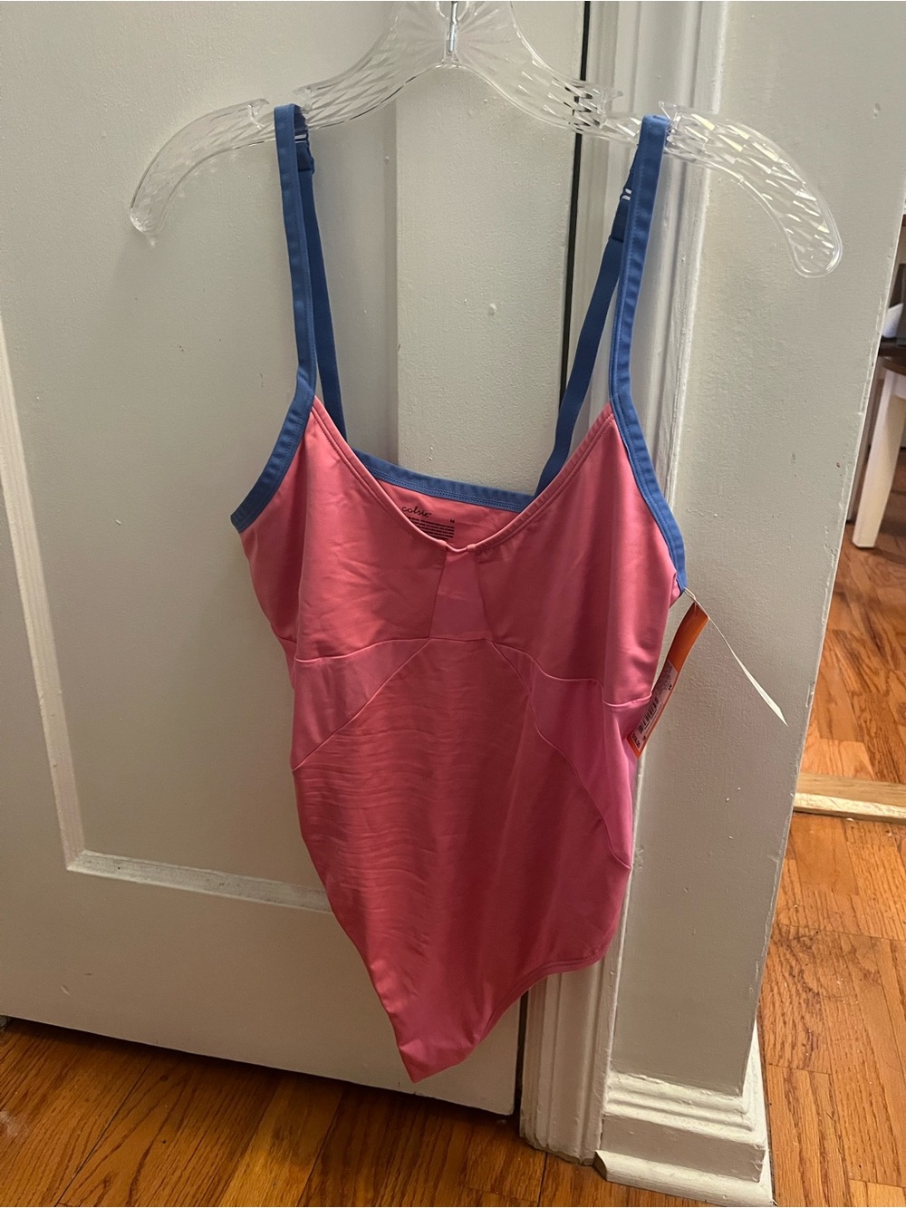 NWTs Pink bodysuit with Blue Trim